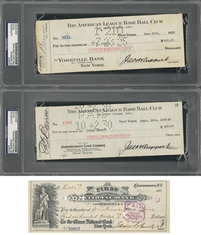 Lot of (4) 1892-1930 Checks Including (2) Ed Barrow Signed Checks (PSA/DNA)